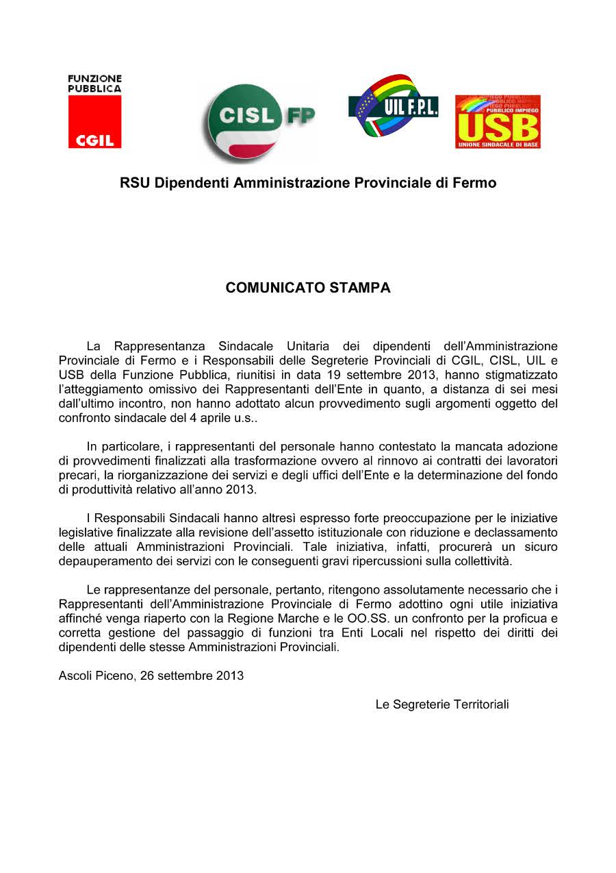 Comunicato stampa Provincia di Fermo 26.09.2013